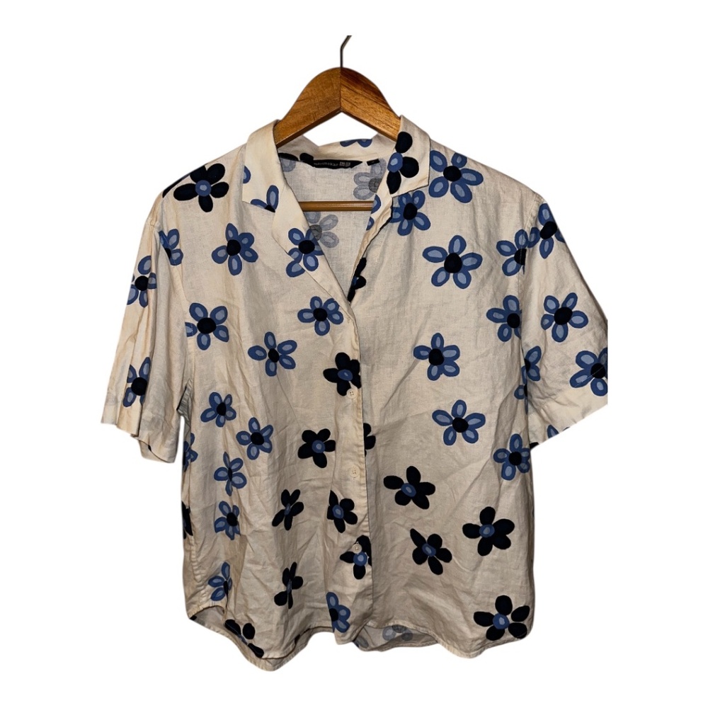 Marimekko White and Blue Floral Top
